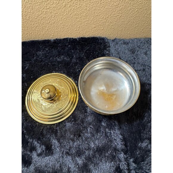 Vintage Brass & Stainless Steel Engraved Storage Bowl With Lid Made In India 734 - Picture 3 of 7